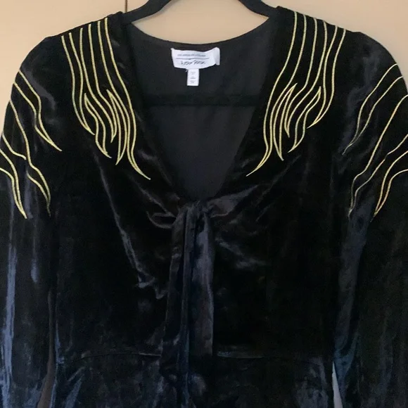 & Other Stories Black Velvet w/ Gold Stitched Flame design Long Sleeve Dress. 4 - Picture 2 of 8